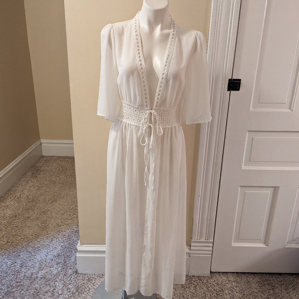 Mixfeer white boho long sheer duster size S
